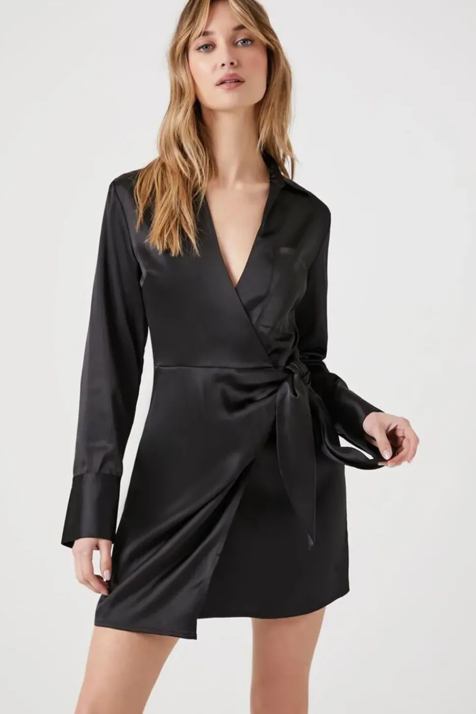 Satin Surplice Wraparound Mini Dress