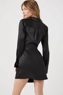 Satin Surplice Wraparound Mini Dress