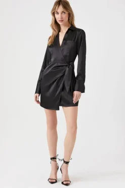 Satin Surplice Wraparound Mini Dress