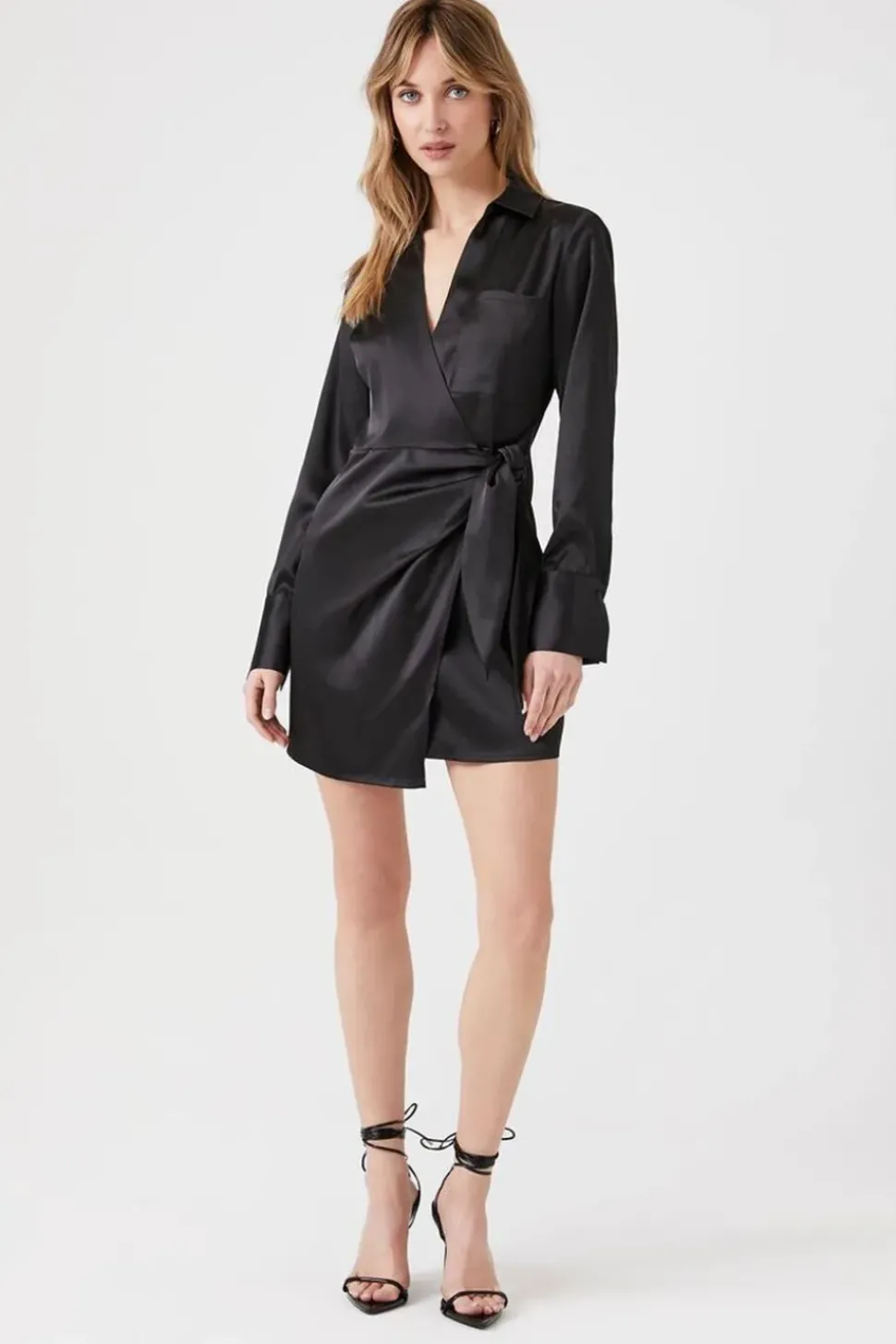 Satin Surplice Wraparound Mini Dress