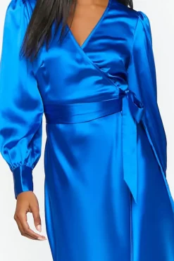 Satin Surplice Wrap Midi Dress