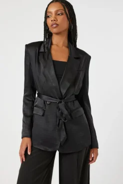 Satin Tie-Belt Blazer
