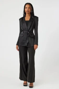 Satin Tie-Belt Blazer