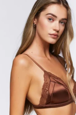 Satin Triangle Lace-Trim Bralette