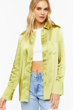 Satin Trumpet-Sleeve Shirt
