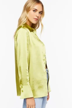 Satin Trumpet-Sleeve Shirt