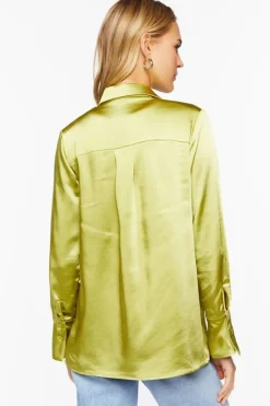 Satin Trumpet-Sleeve Shirt