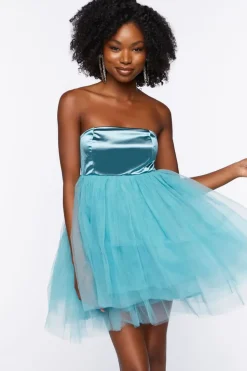 Satin Tulle Mini Dress