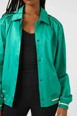 Satin Varsity-Striped Bomber Jacket