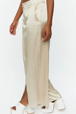Satin Wide-Leg Split-Hem Pants