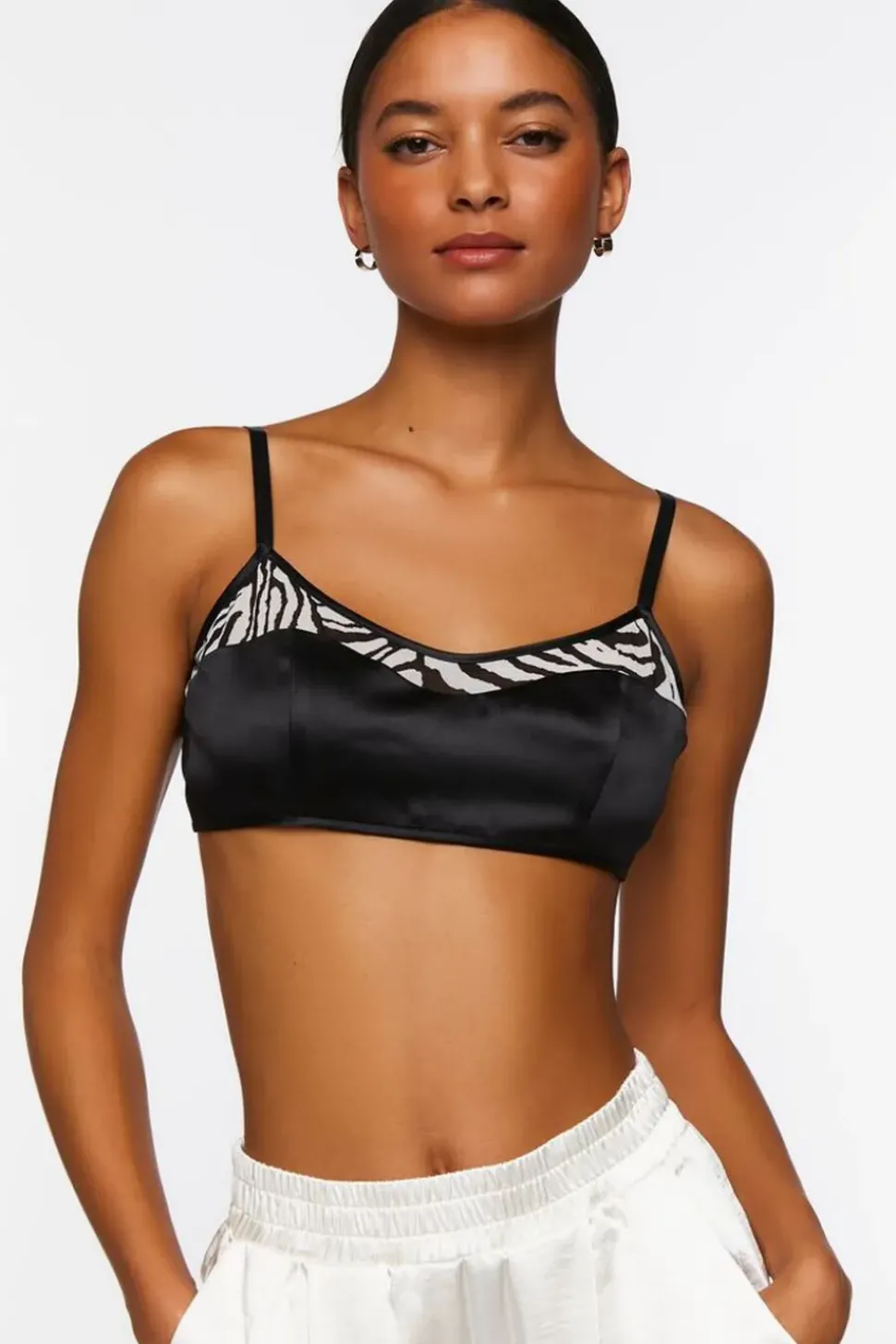 Satin Zebra-Trim Triangle Bralette