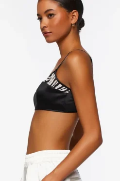 Satin Zebra-Trim Triangle Bralette
