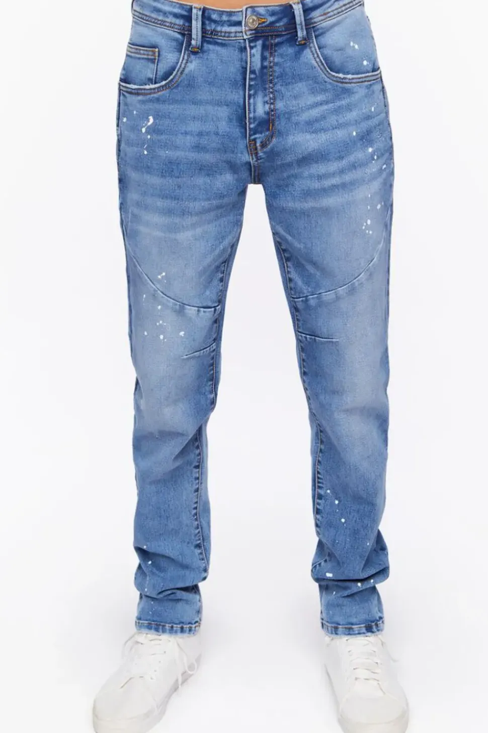 Seamed Paint Splatter Slim-Fit Jeans