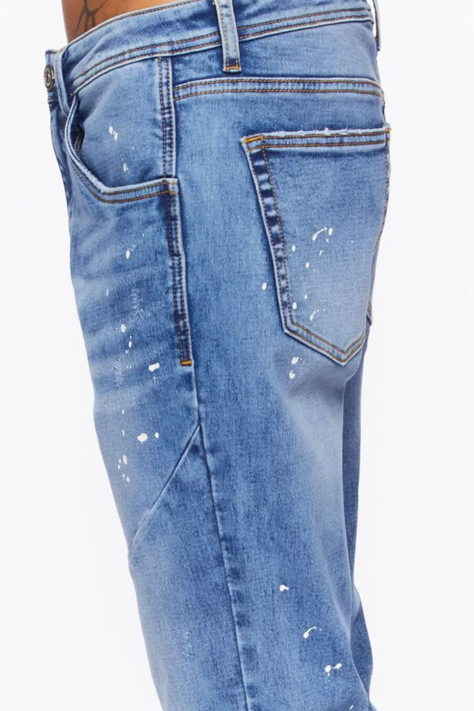 Seamed Paint Splatter Slim-Fit Jeans