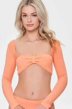 Seamless Knotted Long-Sleeve Bikini Top