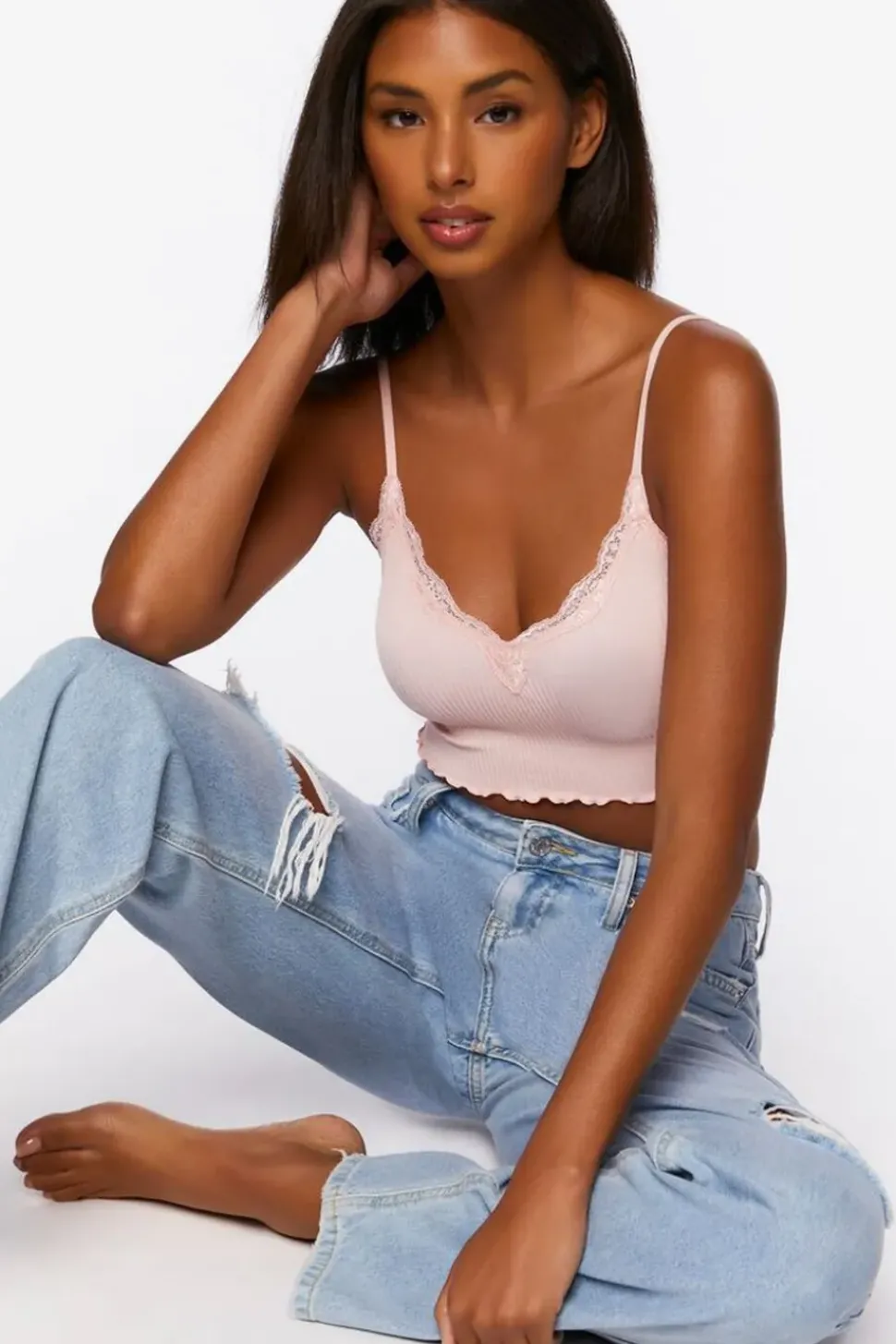 Seamless Lace-Trim Bralette