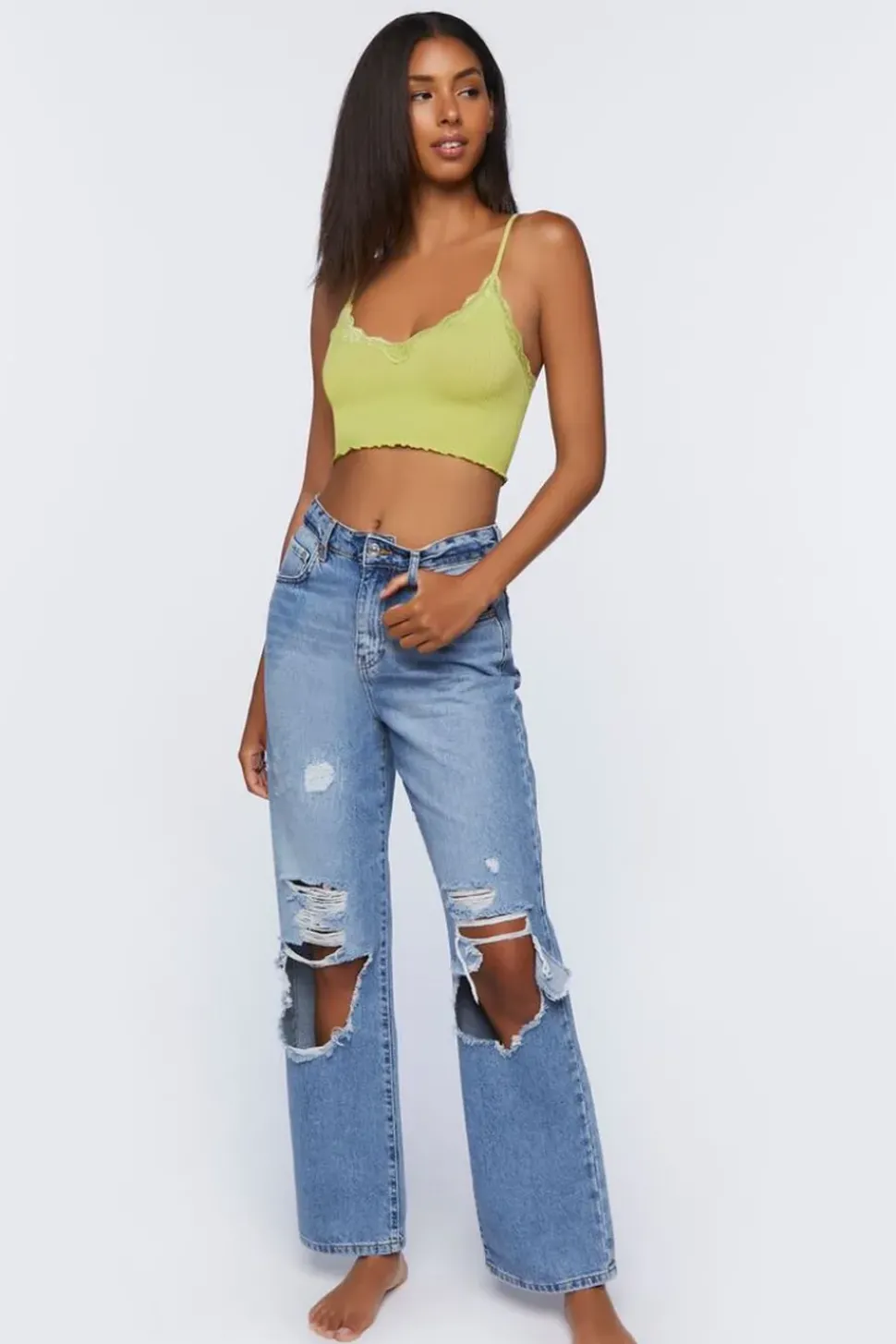 Seamless Lace-Trim Bralette