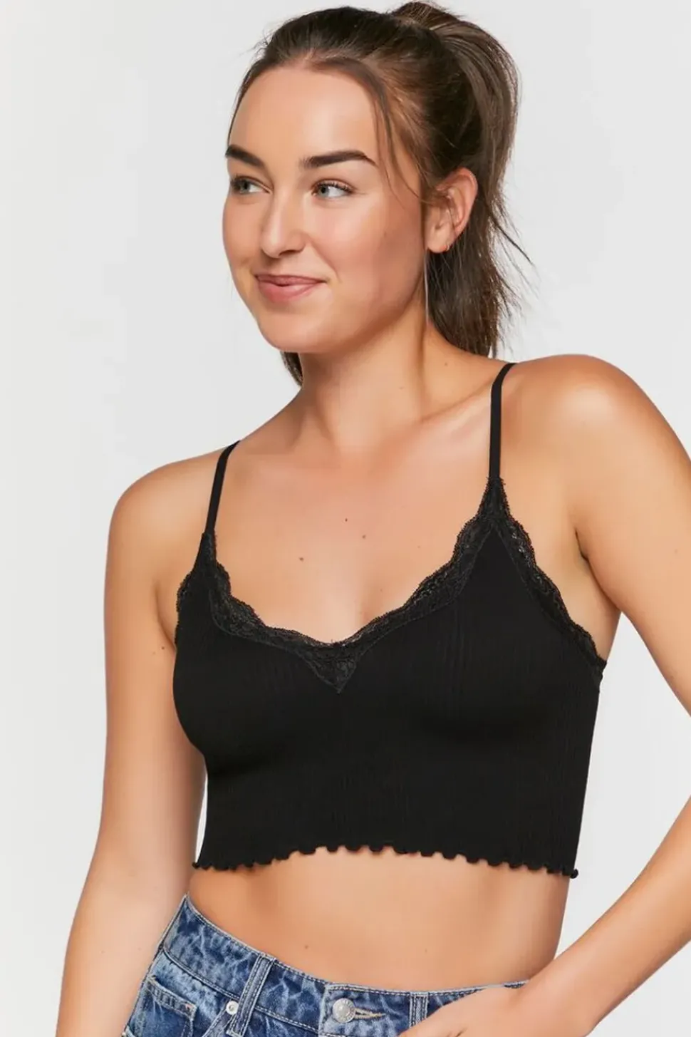 Seamless Lace-Trim Bralette
