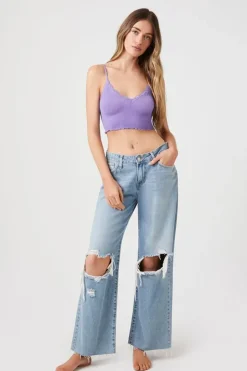 Seamless Lace-Trim Bralette
