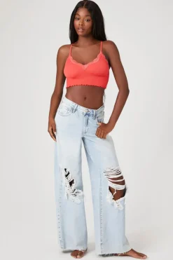 Seamless Lace-Trim Bralette
