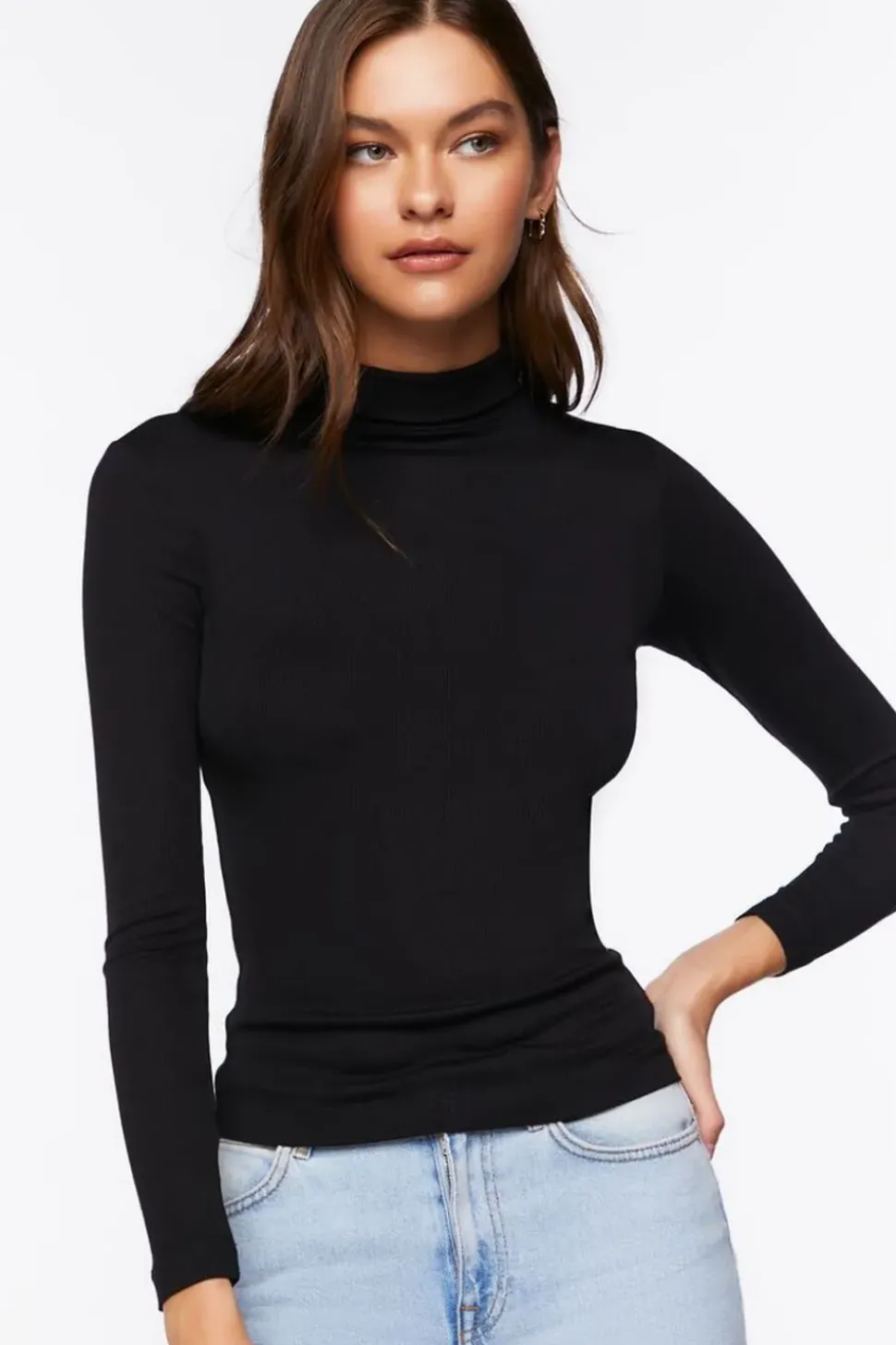 Seamless Ribbed Turtleneck Top