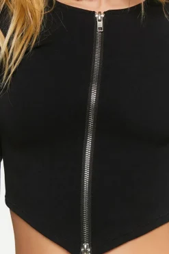 Seamless Zip-Up V-Hem Crop Top