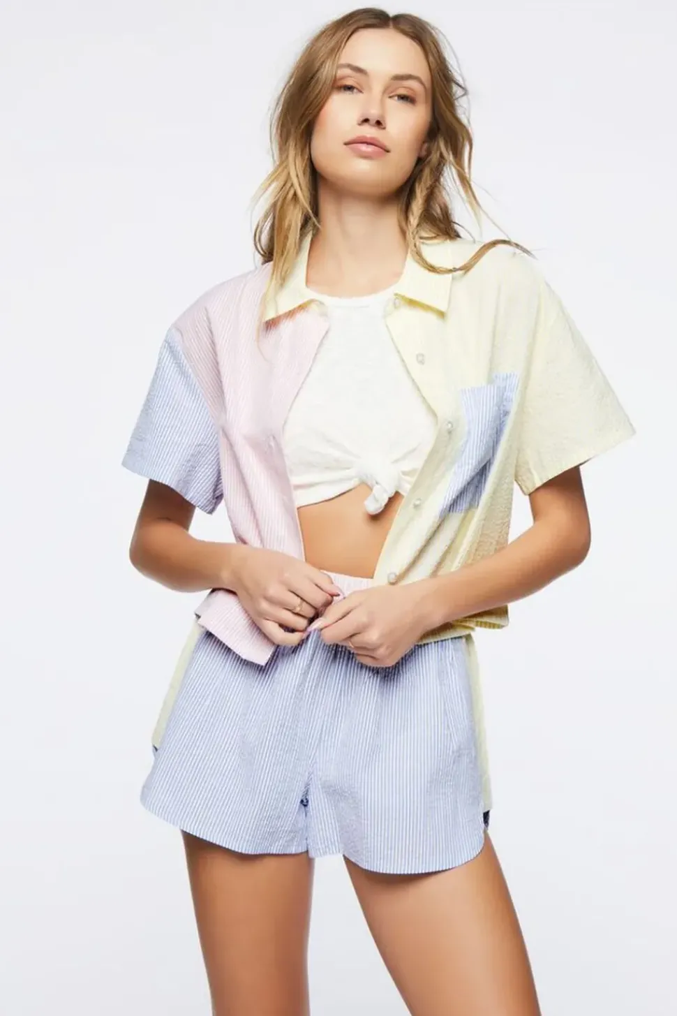 Seersucker Colorblock Striped Shirt