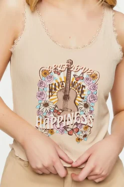 Self Love Graphic Lace-Trim Tank Top
