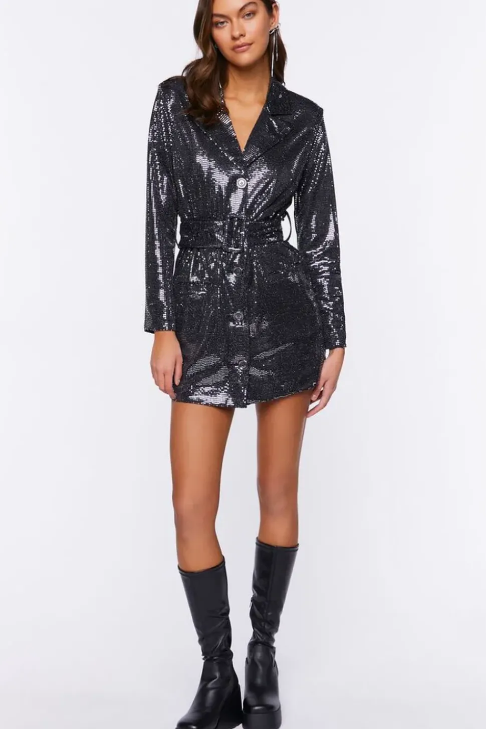 Sequin Belted Blazer Mini Dress