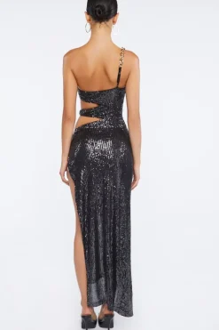Sequin Cutout One-Shoulder Gown