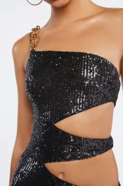 Sequin Cutout One-Shoulder Gown
