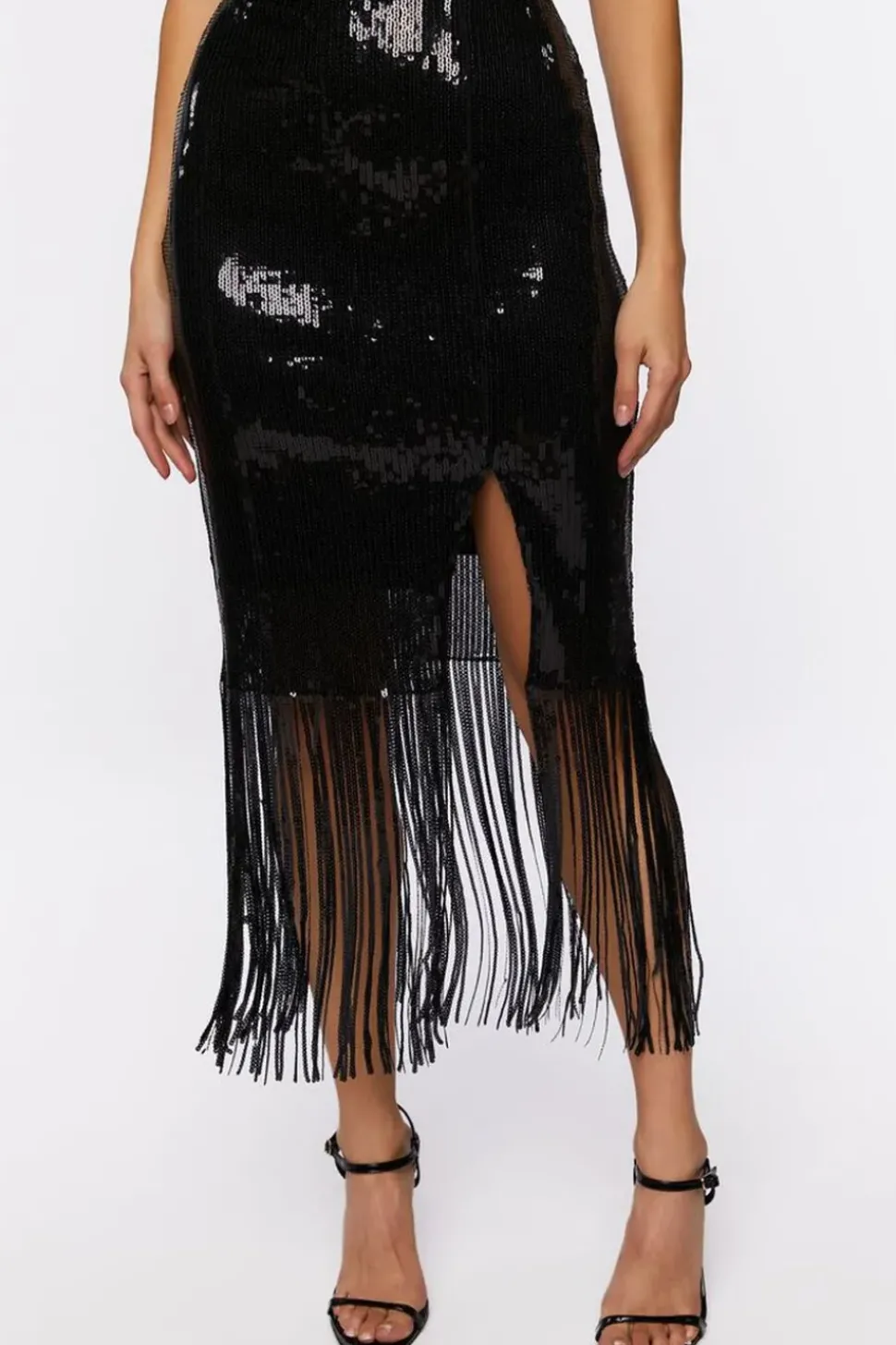 Sequin Fringe Midi Skirt