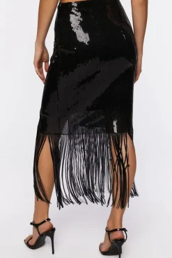 Sequin Fringe Midi Skirt