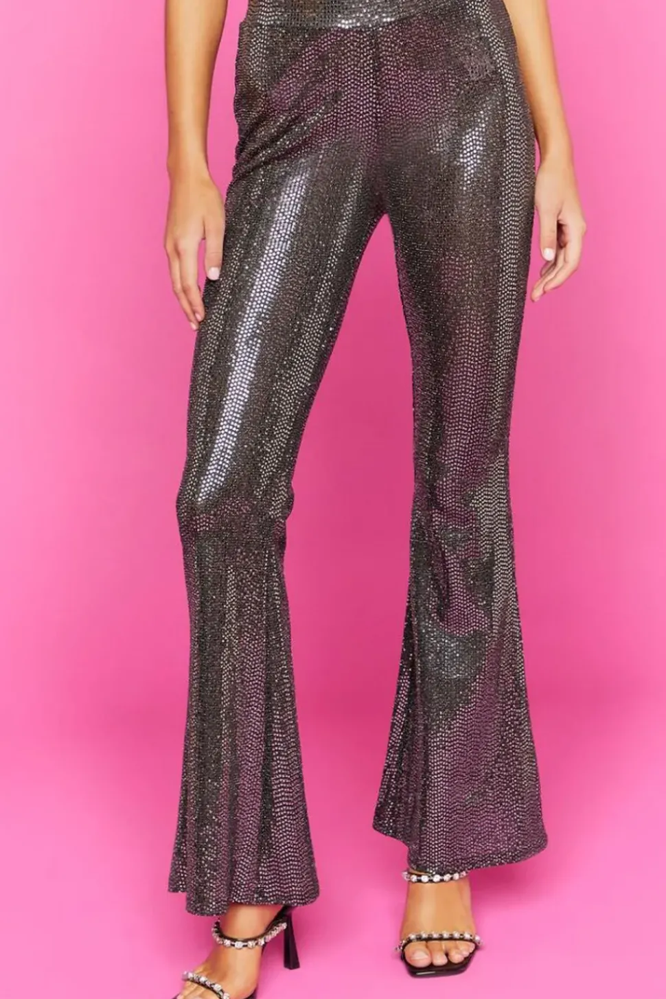 Sequin Mid-Rise Flare Pants