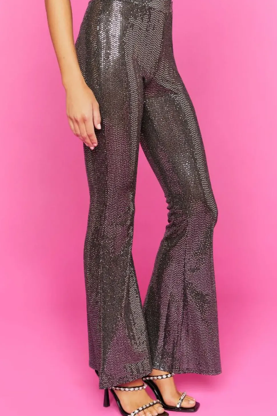 Sequin Mid-Rise Flare Pants