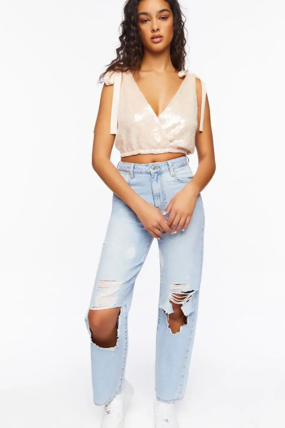 Sequin Tie-Strap Crop Top