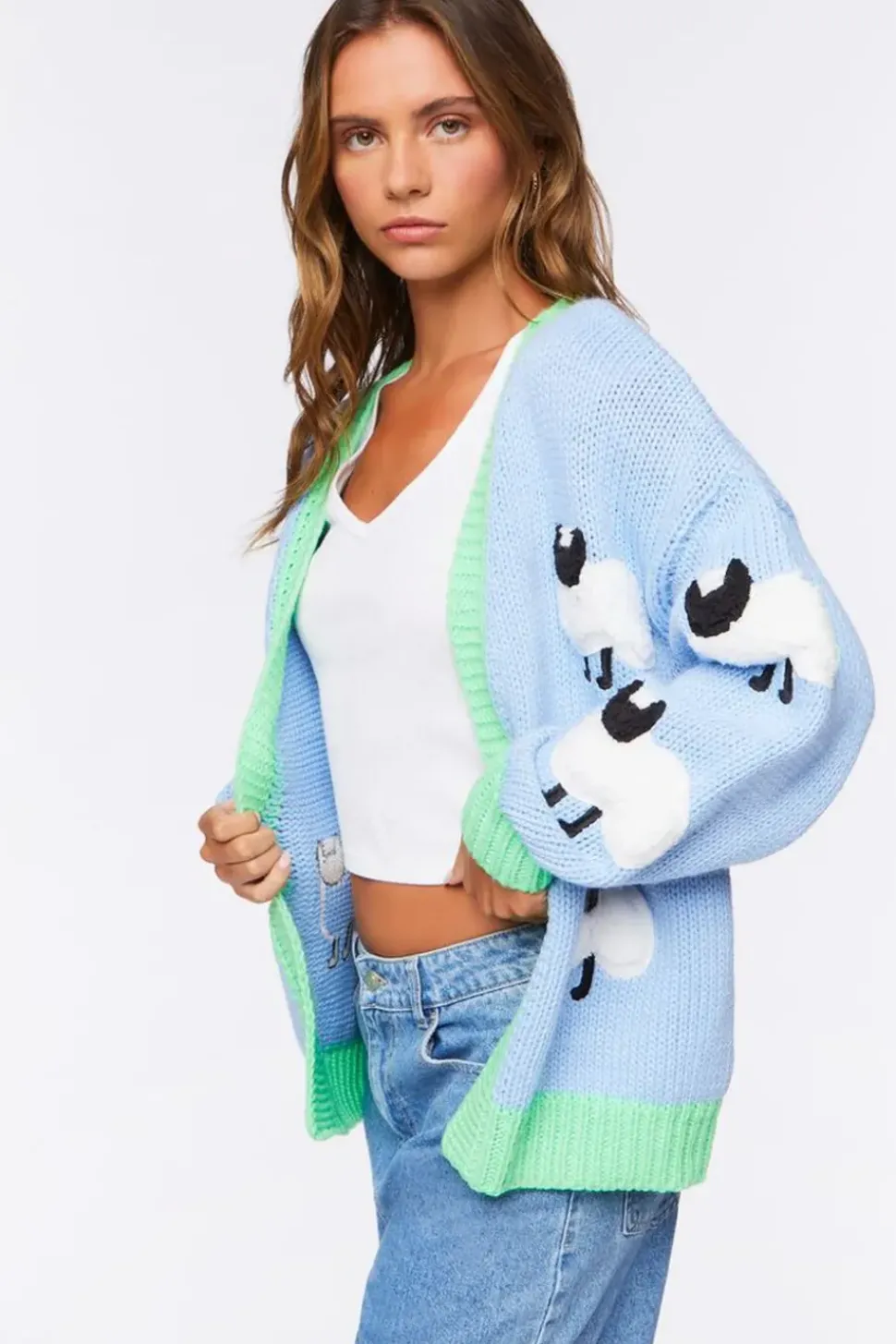 Sheep Embroidered Cardigan Sweater