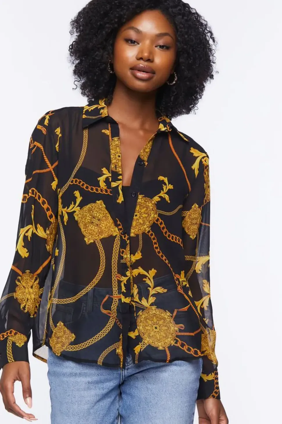 Sheer Baroque Button-Front Shirt