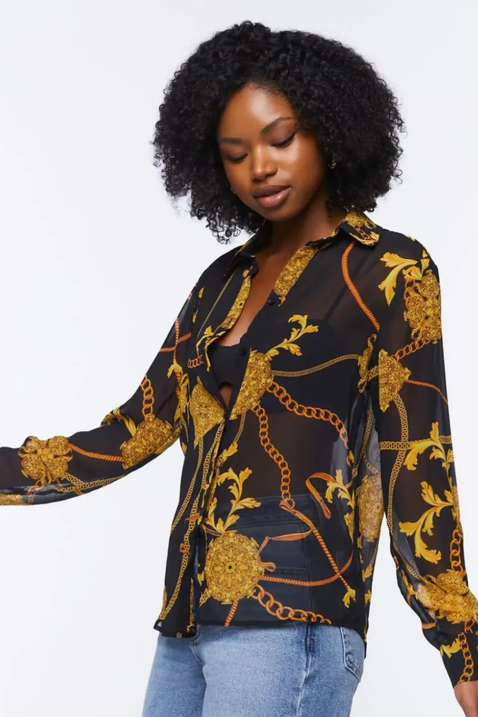 Sheer Baroque Button-Front Shirt