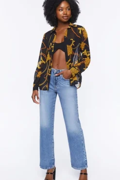 Sheer Baroque Button-Front Shirt