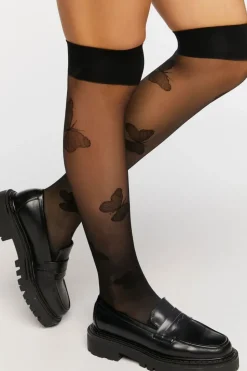 Sheer Butterfly Print Crew Socks