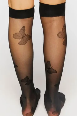 Sheer Butterfly Print Crew Socks