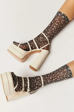 Sheer Ditsy Floral Print Crew Socks