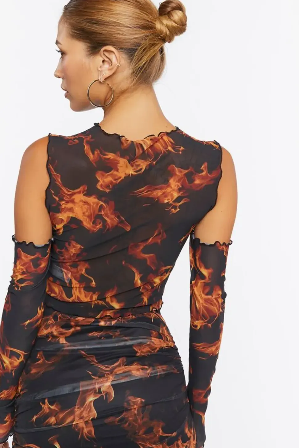 Sheer Flame Print Mesh Top