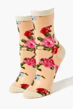 Sheer Floral Crew Socks