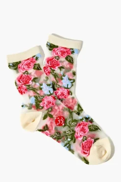 Sheer Floral Crew Socks