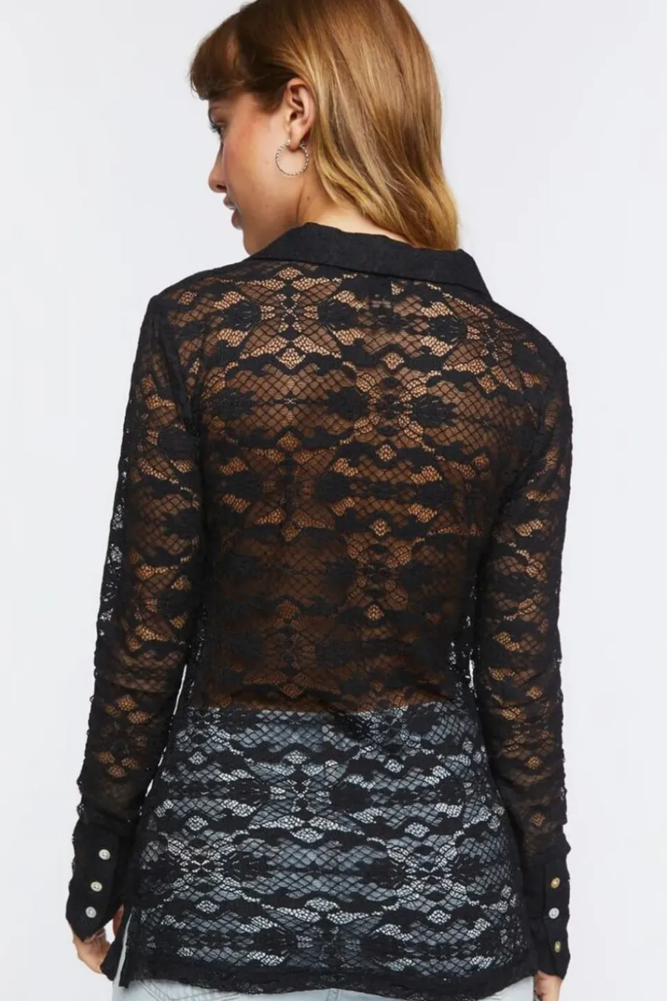 Sheer Floral Lace Shirt