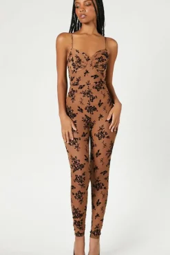 Sheer Floral Mesh Jumpsuit