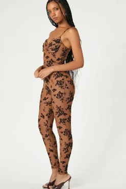 Sheer Floral Mesh Jumpsuit