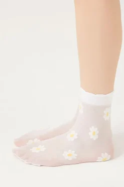 Sheer Floral Print Crew Socks